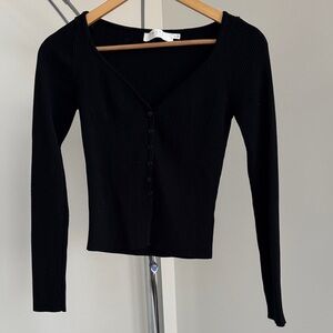 Astr Ribbed Black V-Neck Button Front Cardigan
